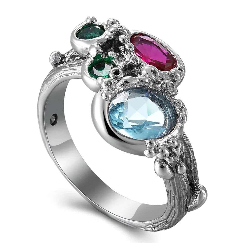 Gothic Chic Summer Rings with Colorful Blue Fuchsia Zirconia