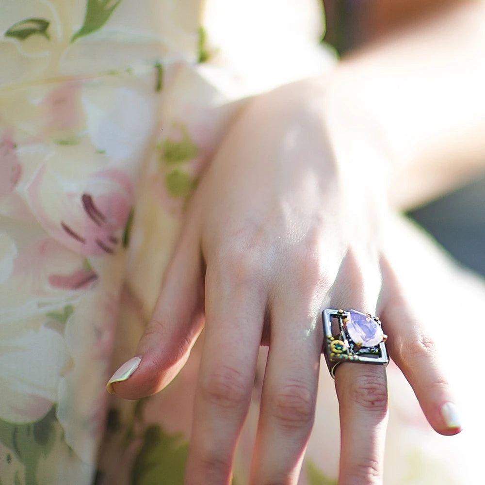 Gothic Chic Tear Drop Pink Zirconia Ring by Dreamcarnival