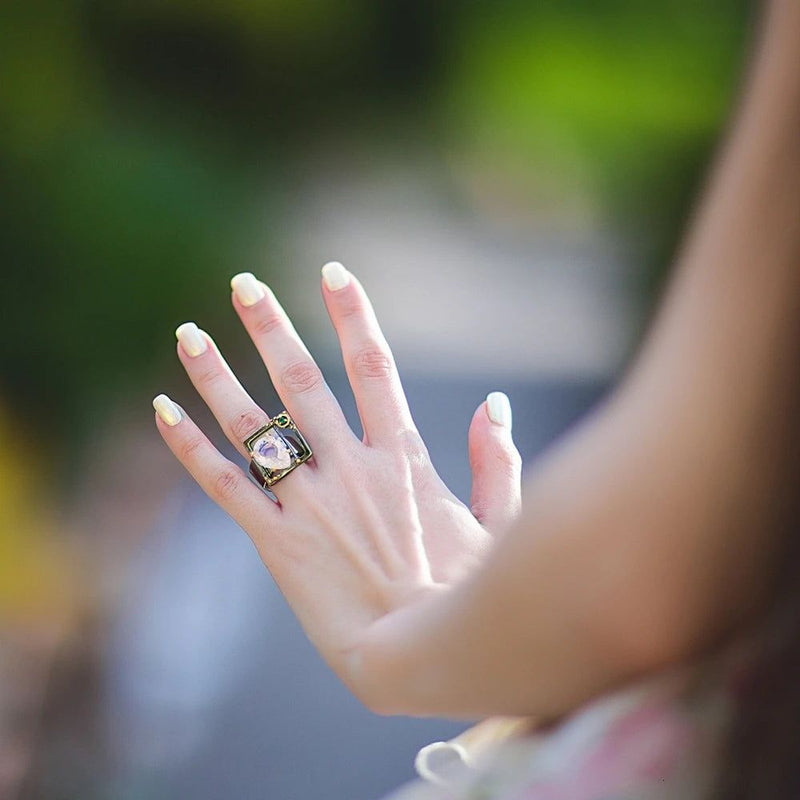 Gothic Chic Tear Drop Pink Zirconia Ring by Dreamcarnival