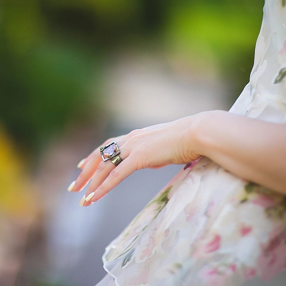 Gothic Chic Tear Drop Pink Zirconia Ring by Dreamcarnival