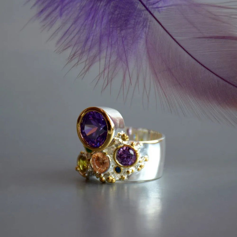 Gothic Elegance: Large Purple Stone Zircon Cocktail Ring