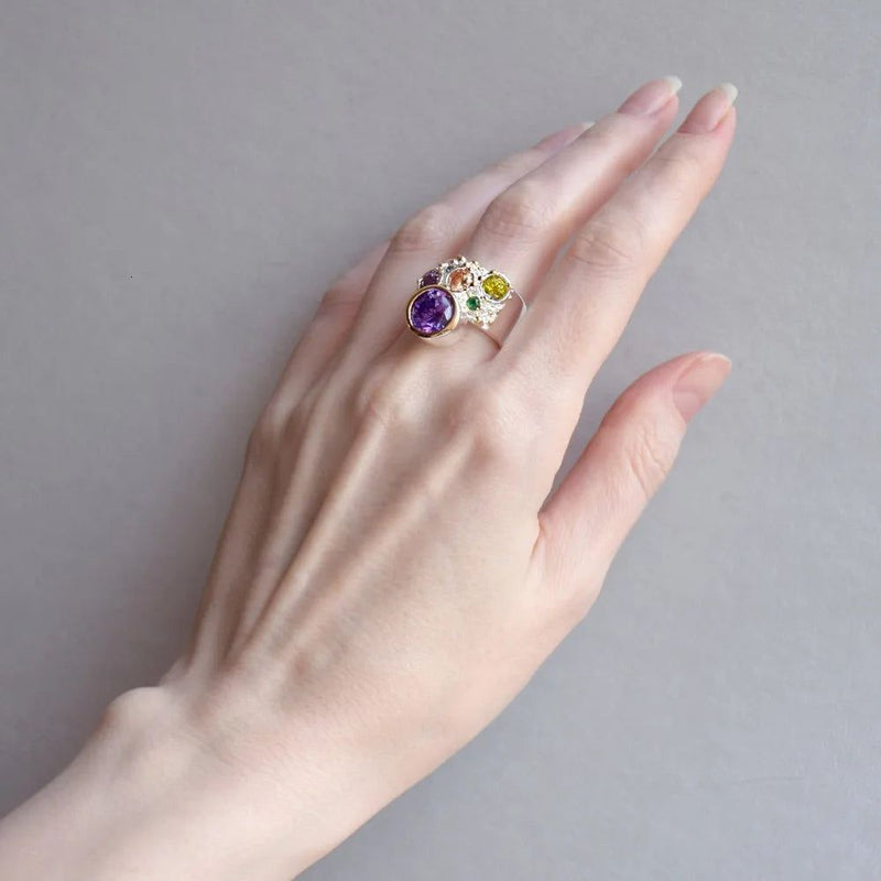 Gothic Elegance: Large Purple Stone Zircon Cocktail Ring