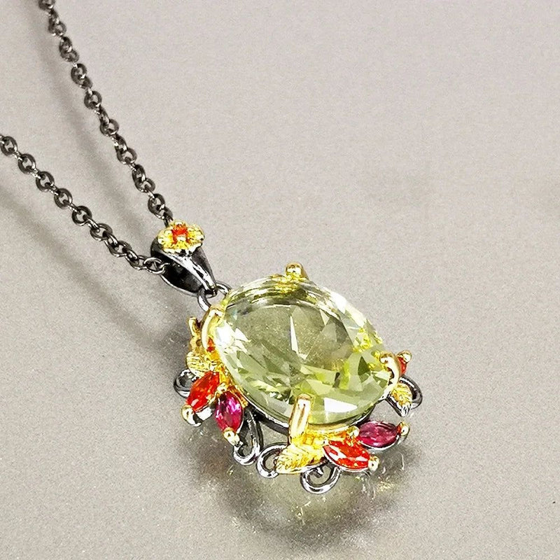 Gothic Elegance Light Green Zircon Pendant Necklace