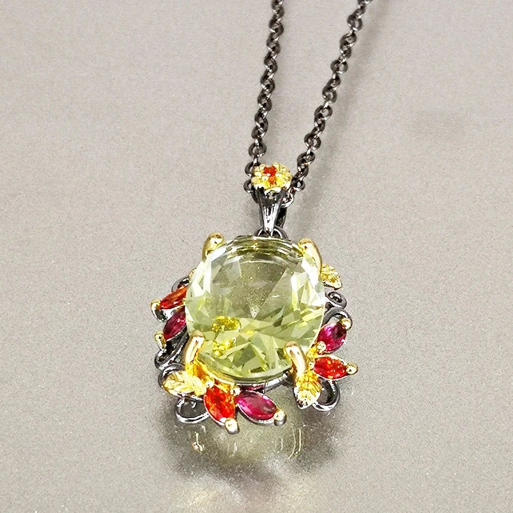 Gothic Elegance Light Green Zircon Pendant Necklace