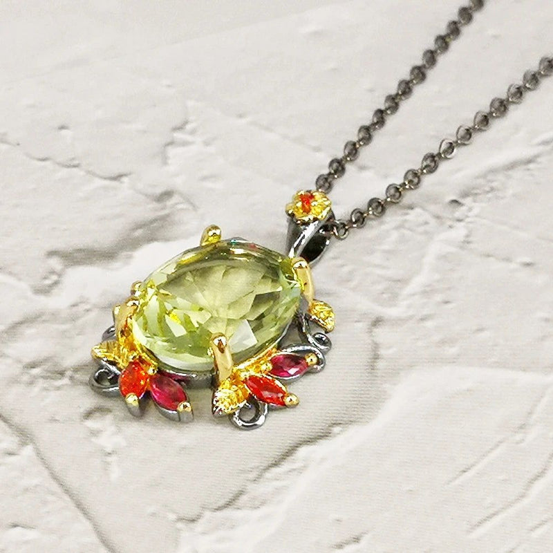 Gothic Elegance Light Green Zircon Pendant Necklace