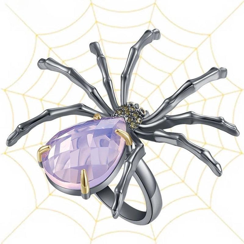 Gothic Elegance Spider Cocktail Ring with Opal Pink Zirconia for Fashion-forward Romance