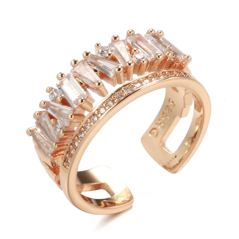 Gothic-Inspired 585 Rose Gold Adjustable Cocktail Ring with Natural Zircon for Students