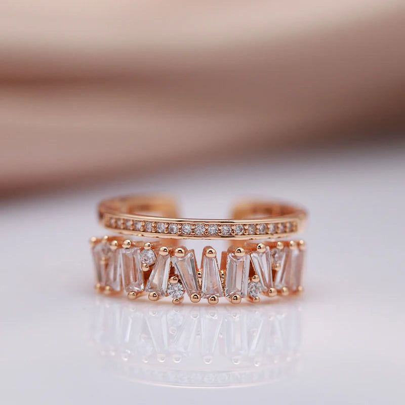 Gothic-Inspired 585 Rose Gold Adjustable Cocktail Ring with Natural Zircon for Students