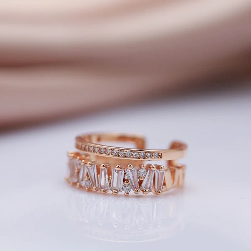 Gothic-Inspired 585 Rose Gold Adjustable Cocktail Ring with Natural Zircon for Students