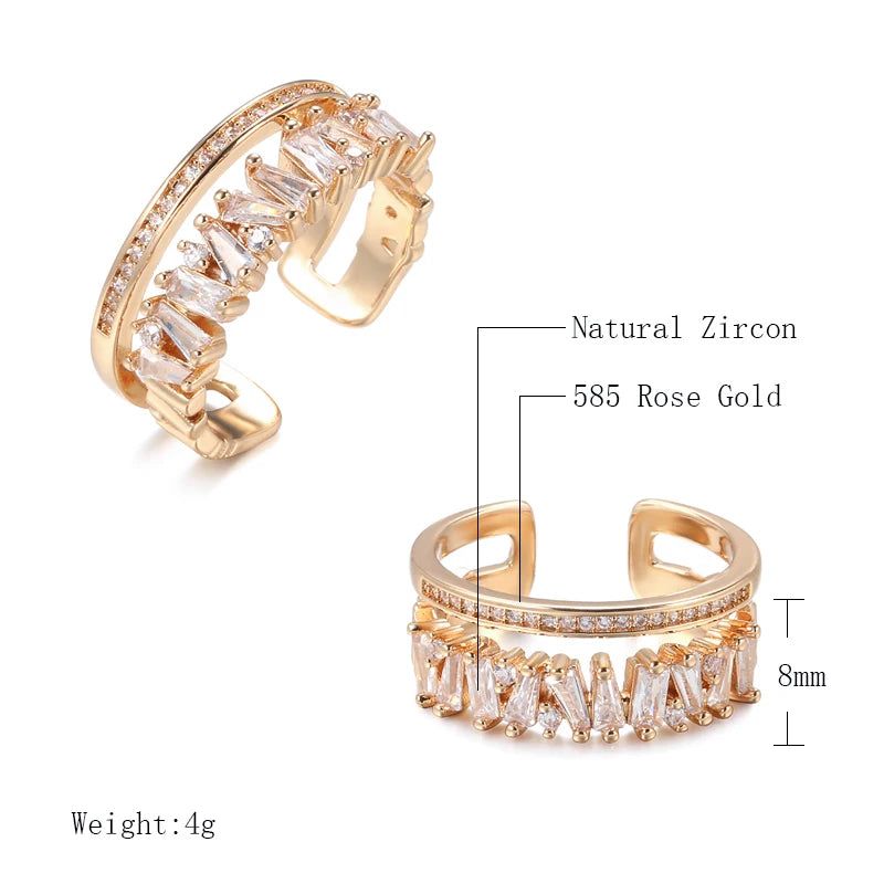 Gothic-Inspired 585 Rose Gold Adjustable Cocktail Ring with Natural Zircon for Students