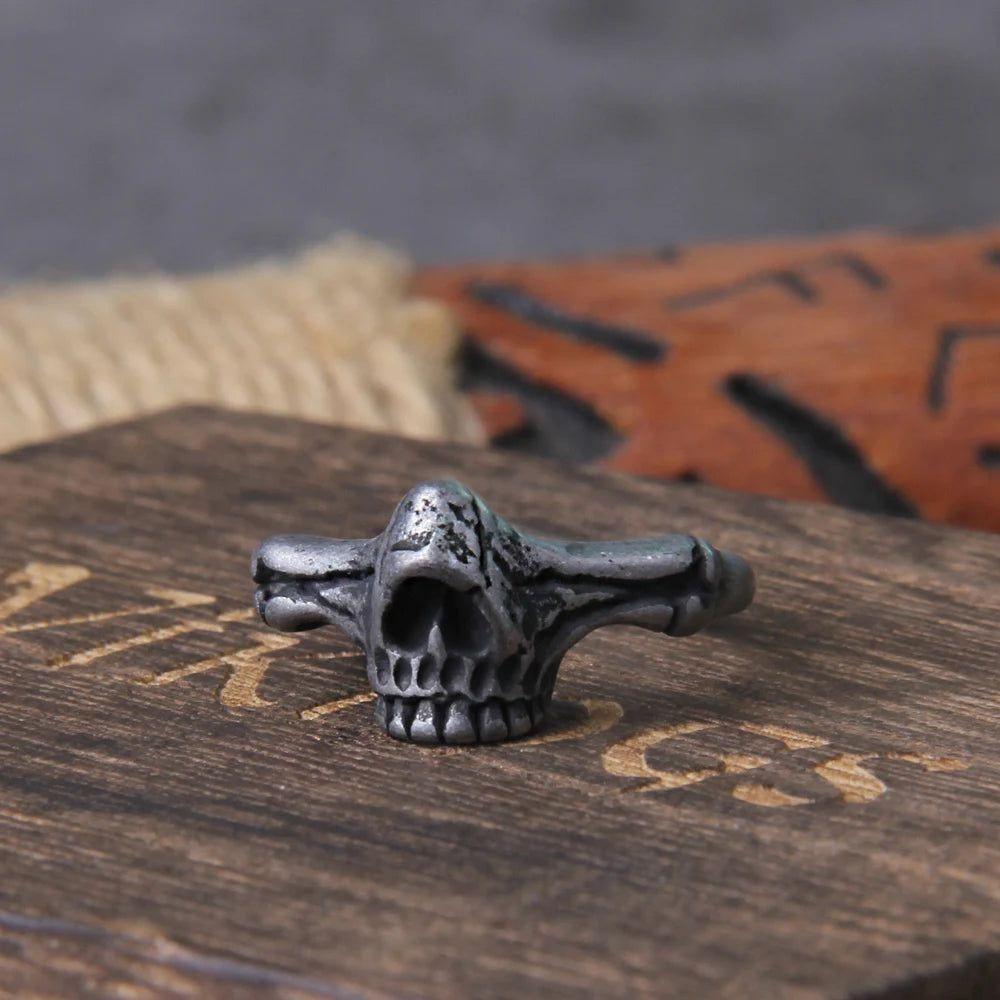 Gothic Men's Skull Biker Ring in 316L Stainless Steel with Wooden Gift Box