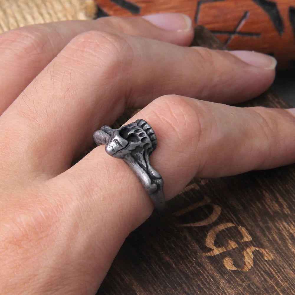 Gothic Men's Skull Biker Ring in 316L Stainless Steel with Wooden Gift Box