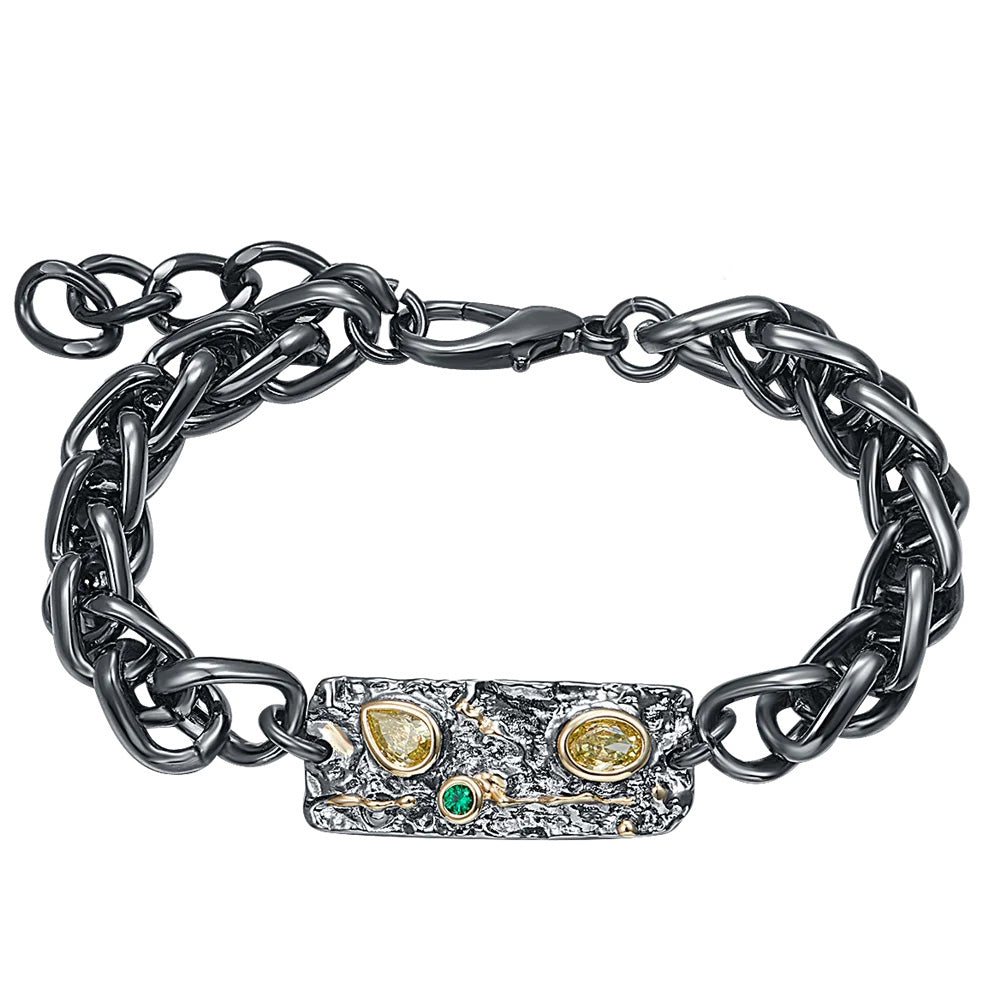 Gothic Olivine Zirconia Bracelet in Black Metal – Stylish Charm Jewelry for a Bold Statement