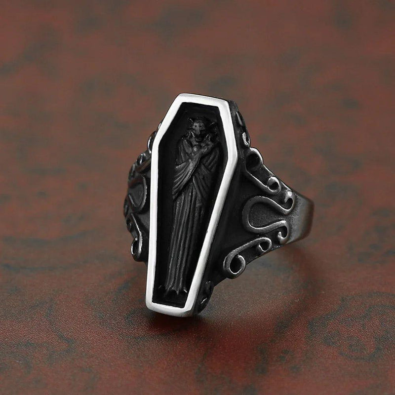 Gothic Retro Zombie Skull Biker Ring for Men - Black Stainless Steel Punk Accessory