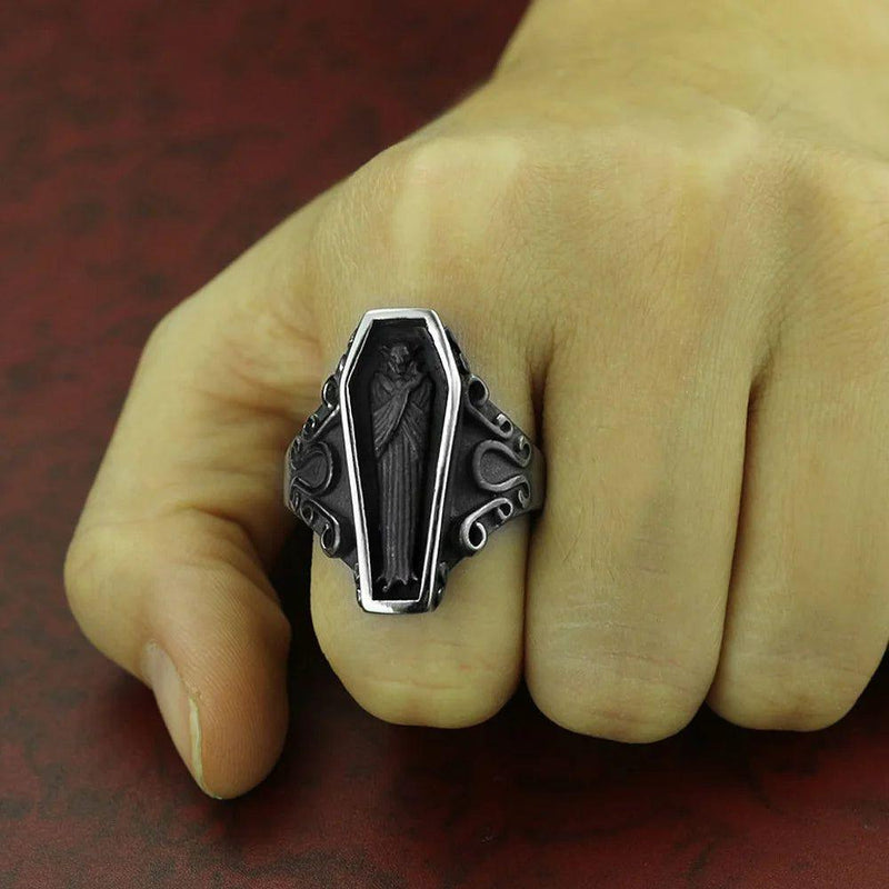 Gothic Retro Zombie Skull Biker Ring for Men - Black Stainless Steel Punk Accessory