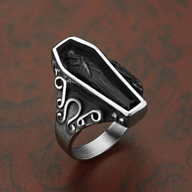 Gothic Retro Zombie Skull Biker Ring for Men - Black Stainless Steel Punk Accessory