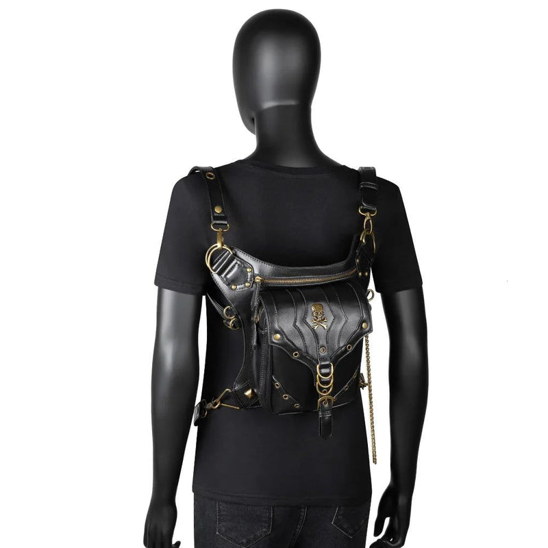 Gothic Steampunk Black Unisex Fanny Pack - Retro Motorcycle Waist Bag for Men and Women