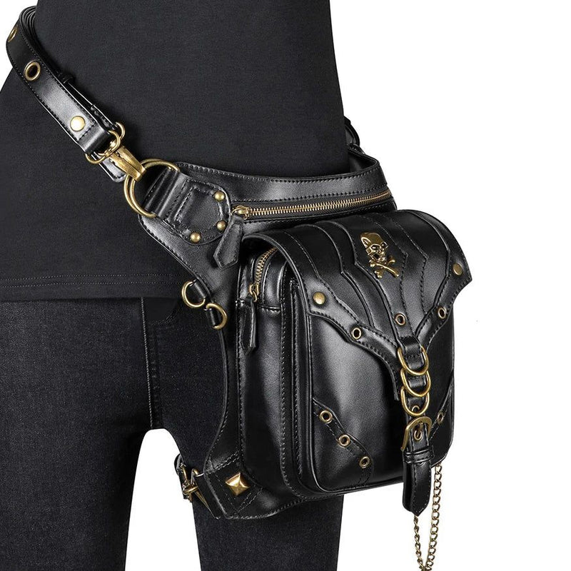 Gothic Steampunk Black Unisex Fanny Pack - Retro Motorcycle Waist Bag for Men and Women