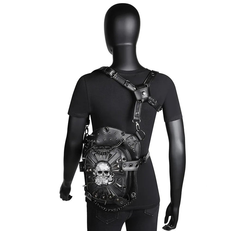 Gothic Steampunk Skull Bag - Punk Rock Retro Shoulder and Waist Pack for Men and Women