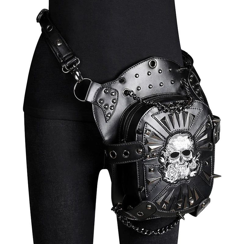 Gothic Steampunk Skull Bag - Punk Rock Retro Shoulder and Waist Pack for Men and Women