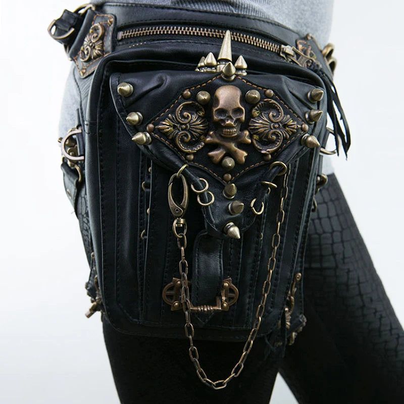 Gothic Steampunk Waist Bag: Unisex Retro Rock Thigh Messenger & Shoulder Purse