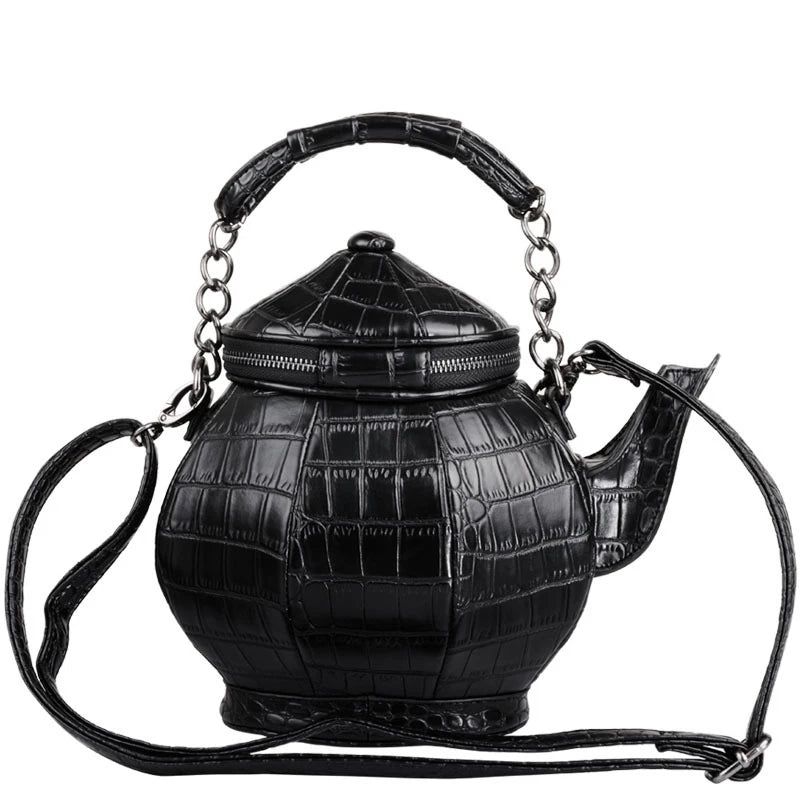 Gothic Teapot-Inspired Handbag for Women - Unique Stone Pattern Shoulder Bag