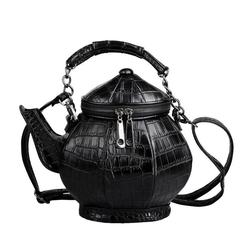 Gothic Teapot-Inspired Handbag for Women - Unique Stone Pattern Shoulder Bag