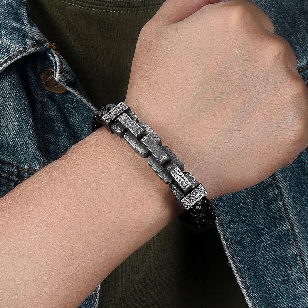 Gothic Vintage Men's 316L Stainless Steel Motorcycle Bracelet - Punk Hip Hop Leather Jewelry Gift