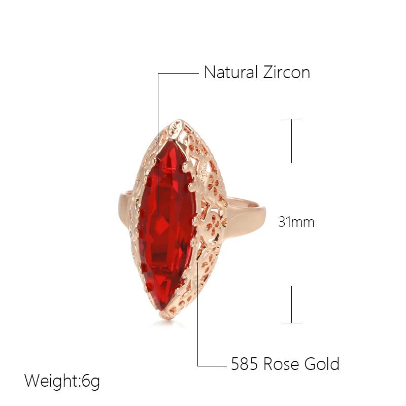 Graceful 585 Rose Gold Hollow Ring with Horse Eye Natural Zircon Fashion Statement