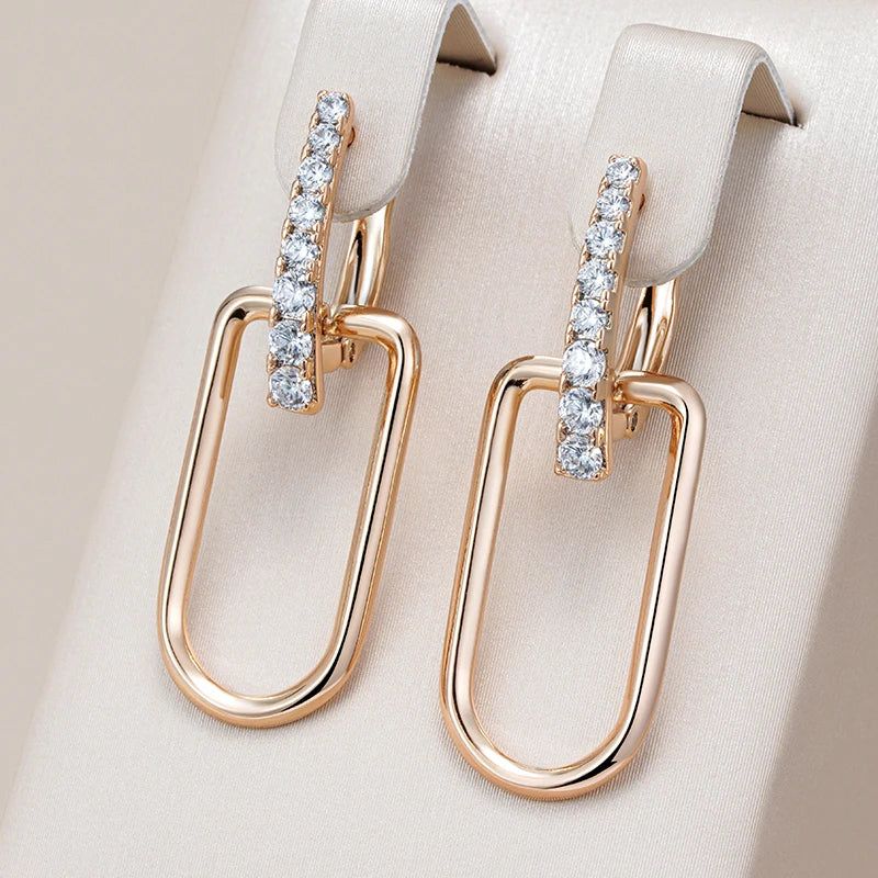 Graceful 585 Rose Gold Hollow Square Drop Earrings with Shimmering Natural Zircon