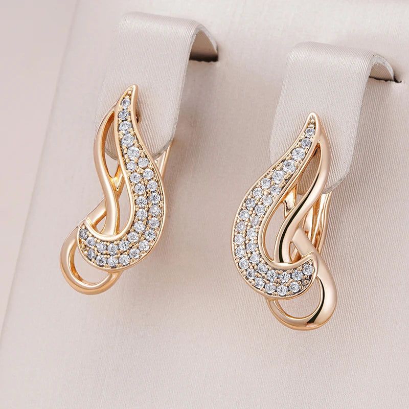 Graceful 585 Rose Gold Leaf Drop Earrings with Natural Zircon Inlay - Unique Bridal Jewelry