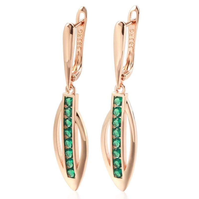 Graceful 585 Rose Gold Long Dangle Earrings with Radiant Green Natural Zircon for Modern Sophistication