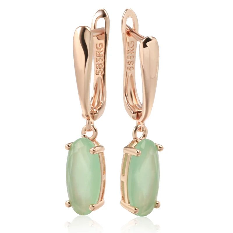 Graceful 585 Rose Gold Long Drop Earrings with Luxurious Green Natural Zircon