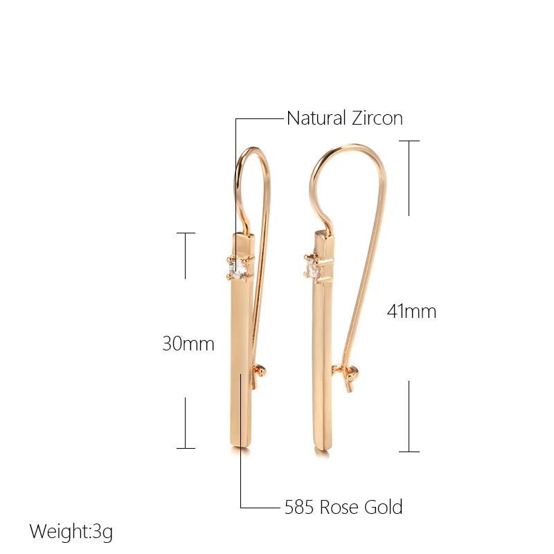 Graceful 585 Rose Gold Long Stick Earrings with Natural Zircon Accents