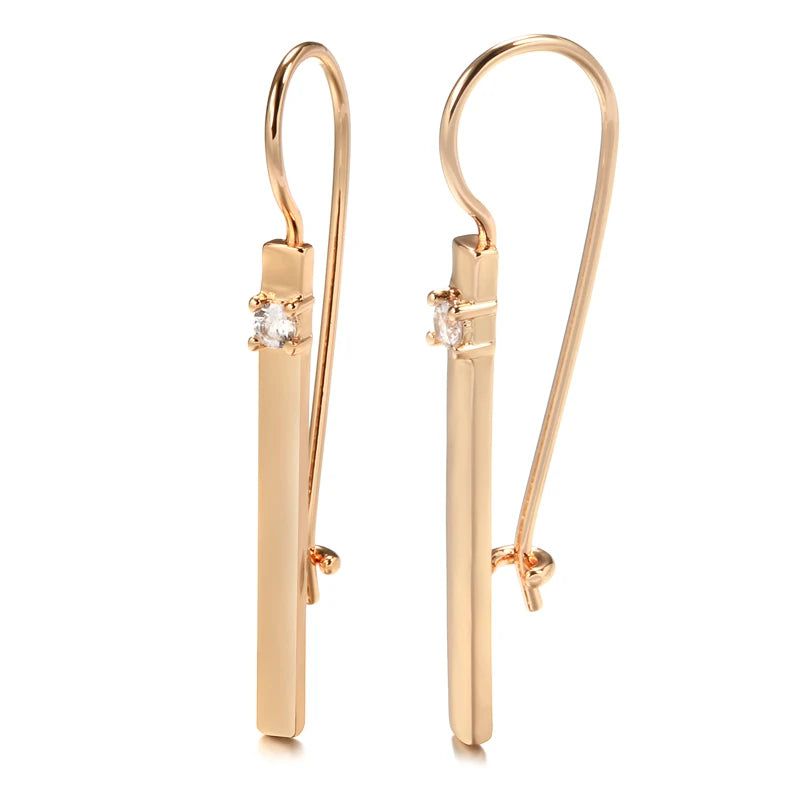 Graceful 585 Rose Gold Long Stick Earrings with Natural Zircon Accents