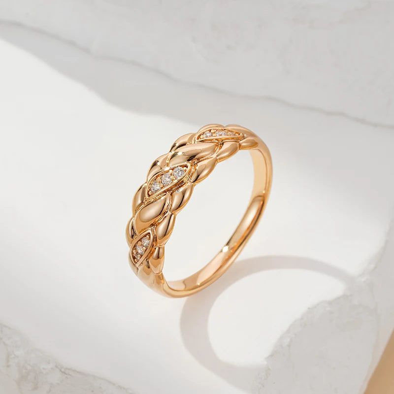 Graceful 585 Rose Gold Mosaic Ring with Shiny Natural Zircon