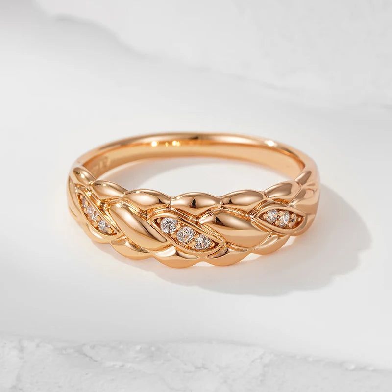 Graceful 585 Rose Gold Mosaic Ring with Shiny Natural Zircon