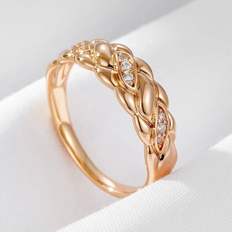 Graceful 585 Rose Gold Mosaic Ring with Shiny Natural Zircon