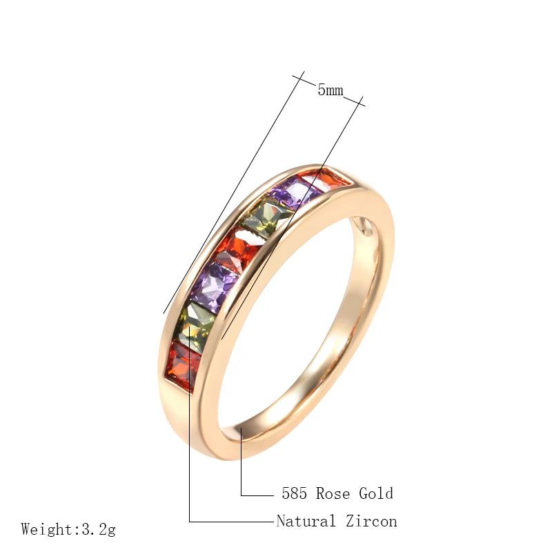 Graceful 585 Rose Gold Multicolor Zircon Bridal Ring - Luxury Fashion Jewelry