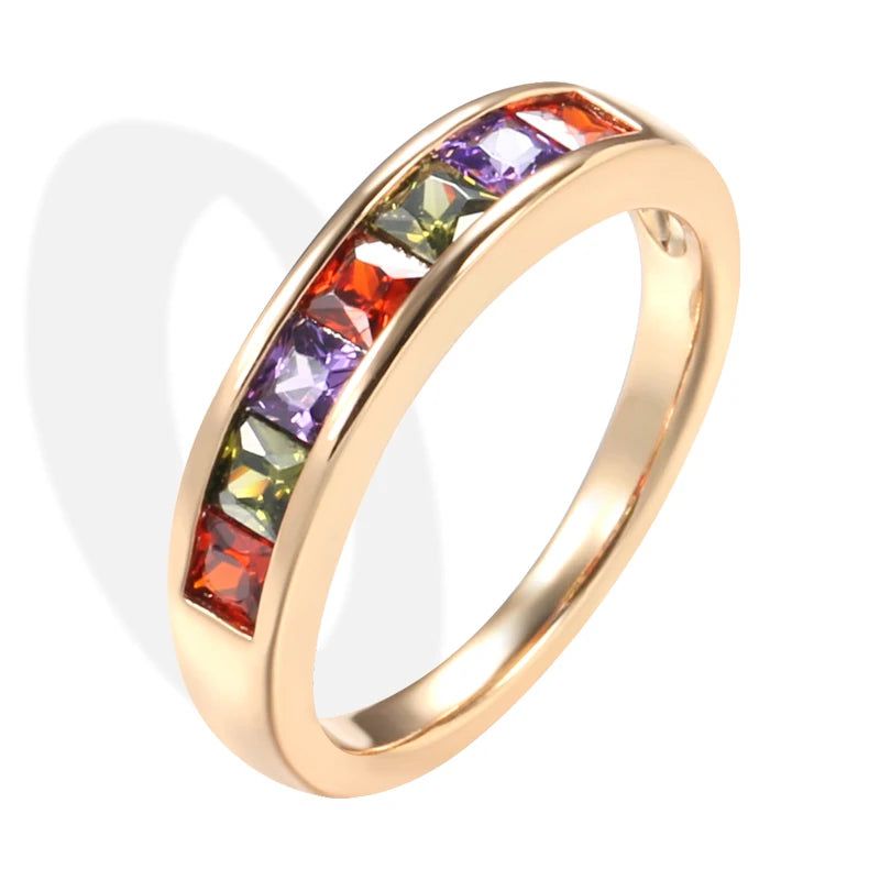 Graceful 585 Rose Gold Multicolor Zircon Bridal Ring - Luxury Fashion Jewelry