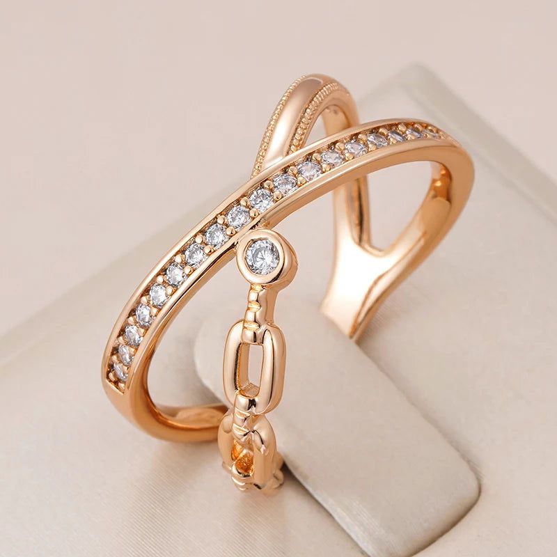 Graceful 585 Rose Gold Natural Zircon Cross Ring with Cubic Zirconia Accents – Modern Statement Jewelry