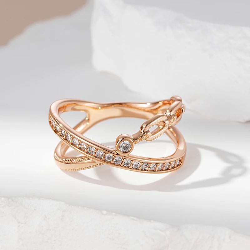 Graceful 585 Rose Gold Natural Zircon Cross Ring with Cubic Zirconia Accents – Modern Statement Jewelry