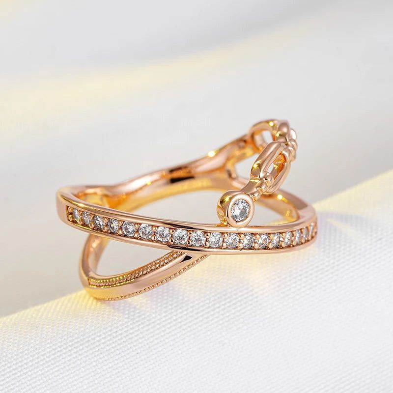 Graceful 585 Rose Gold Natural Zircon Cross Ring with Cubic Zirconia Accents – Modern Statement Jewelry