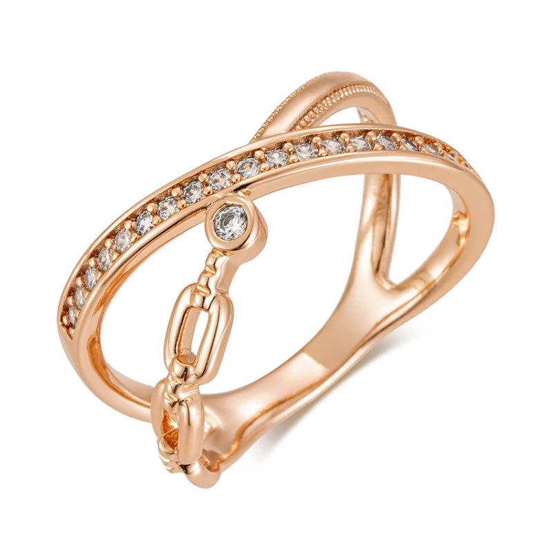 Graceful 585 Rose Gold Natural Zircon Cross Ring with Cubic Zirconia Accents – Modern Statement Jewelry