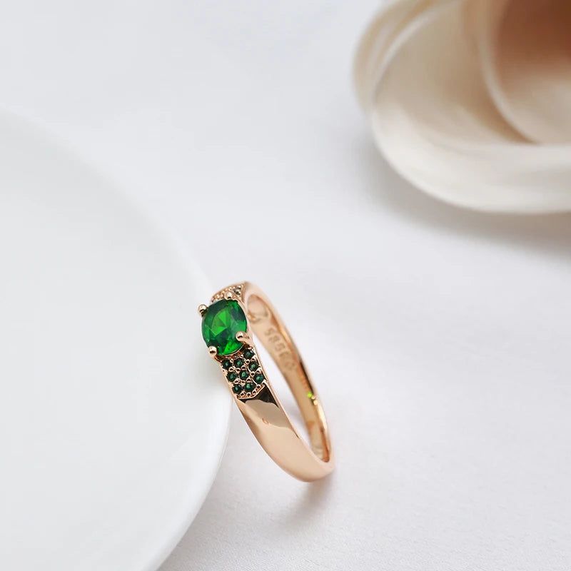 Graceful 585 Rose Gold Natural Zircon Emerald Oval Cut Cocktail Ring