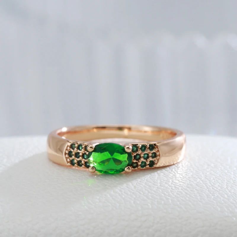 Graceful 585 Rose Gold Natural Zircon Emerald Oval Cut Cocktail Ring