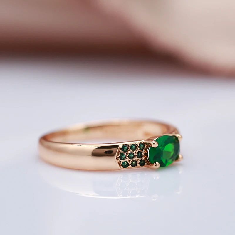 Graceful 585 Rose Gold Natural Zircon Emerald Oval Cut Cocktail Ring