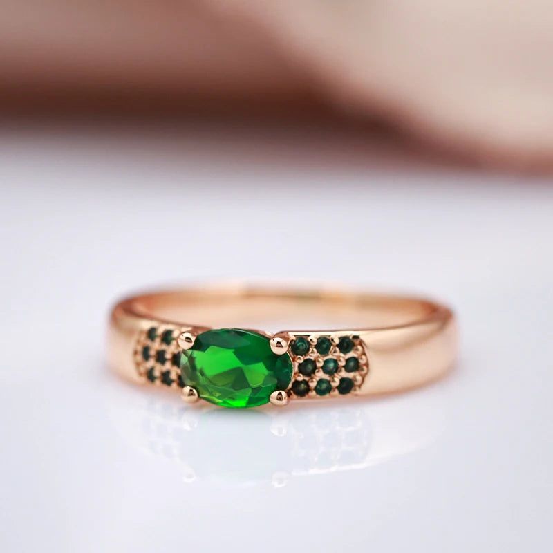 Graceful 585 Rose Gold Natural Zircon Emerald Oval Cut Cocktail Ring