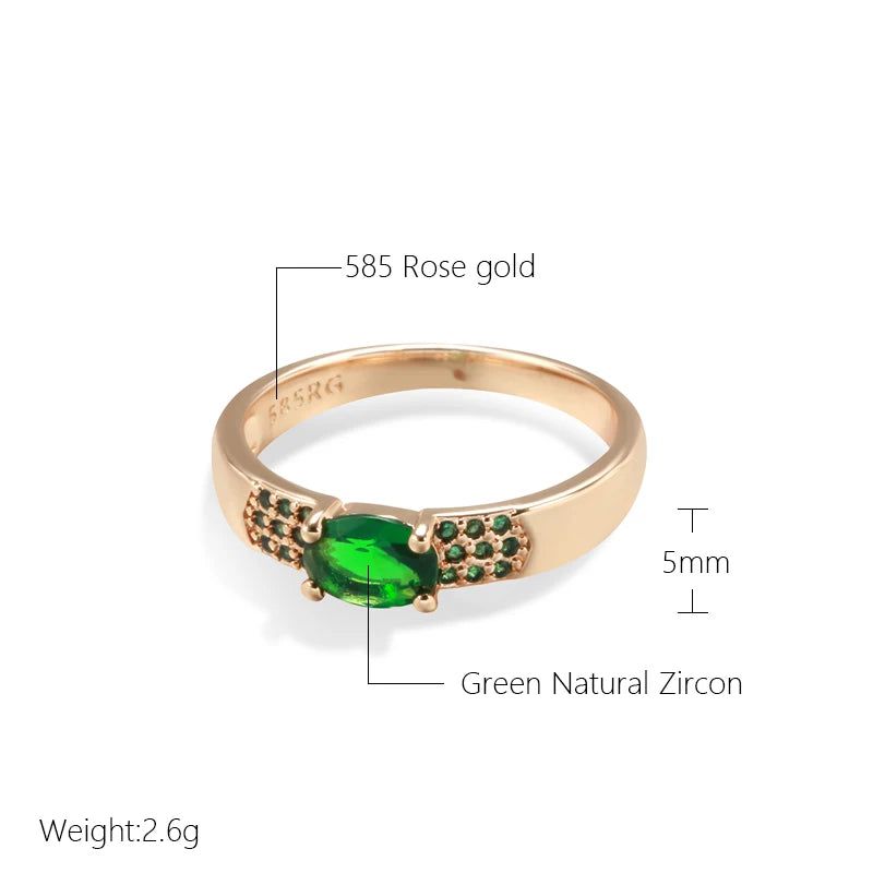 Graceful 585 Rose Gold Natural Zircon Emerald Oval Cut Cocktail Ring