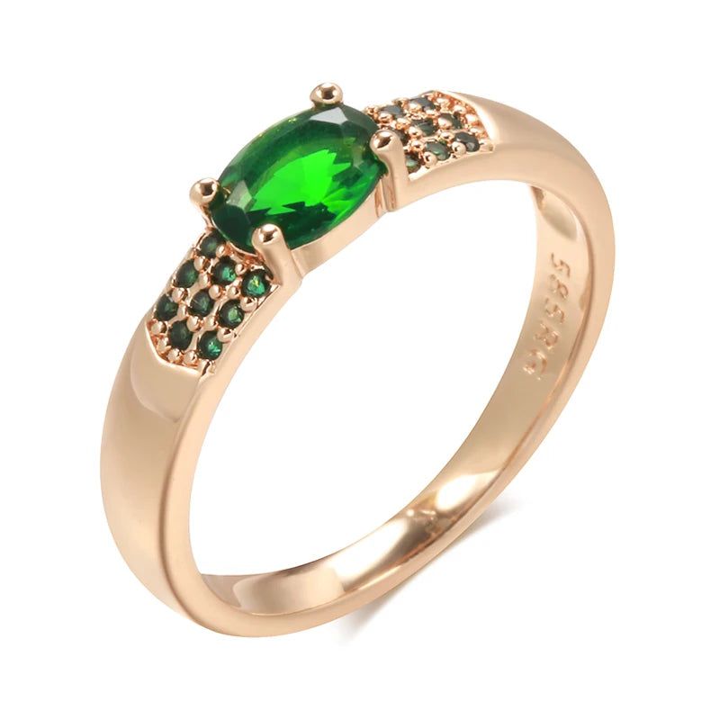 Graceful 585 Rose Gold Natural Zircon Emerald Oval Cut Cocktail Ring